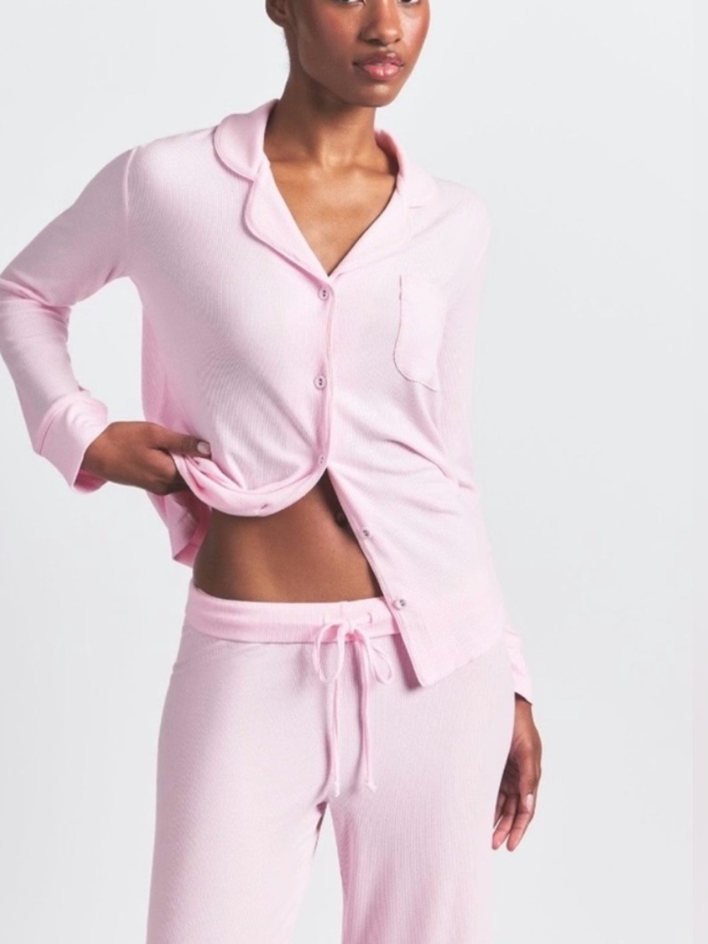SKIMS Classic Button-Down Pajama Set in  Pink Bloom